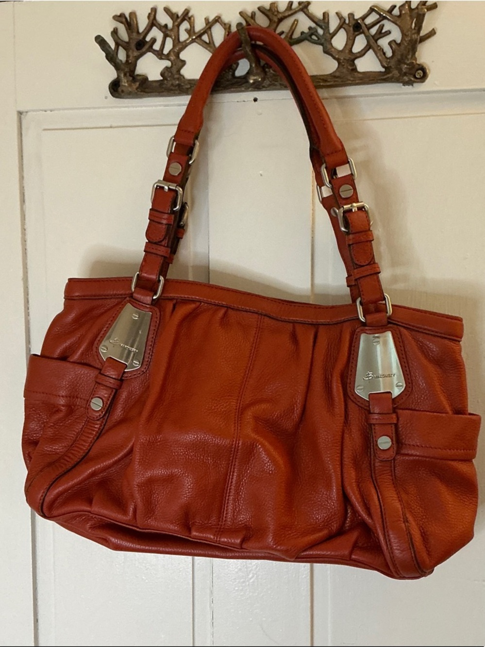 b. makowsky Burnt Orange Leather Shoulder Tote
